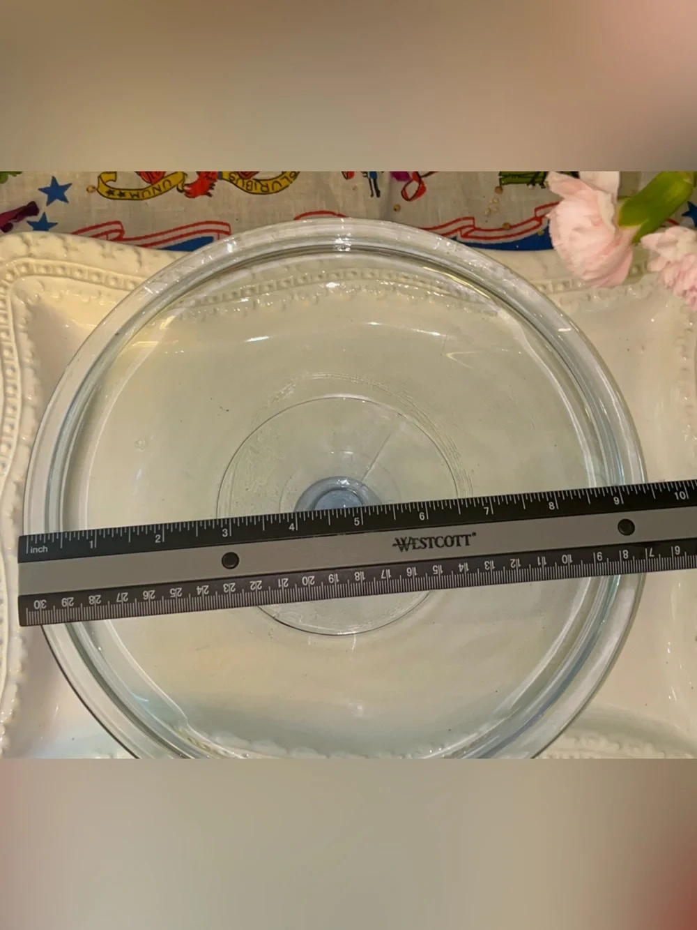Vintage Clear Blue Glass Casserole Lid9.5in outer Diameter 8.5in inner diameter